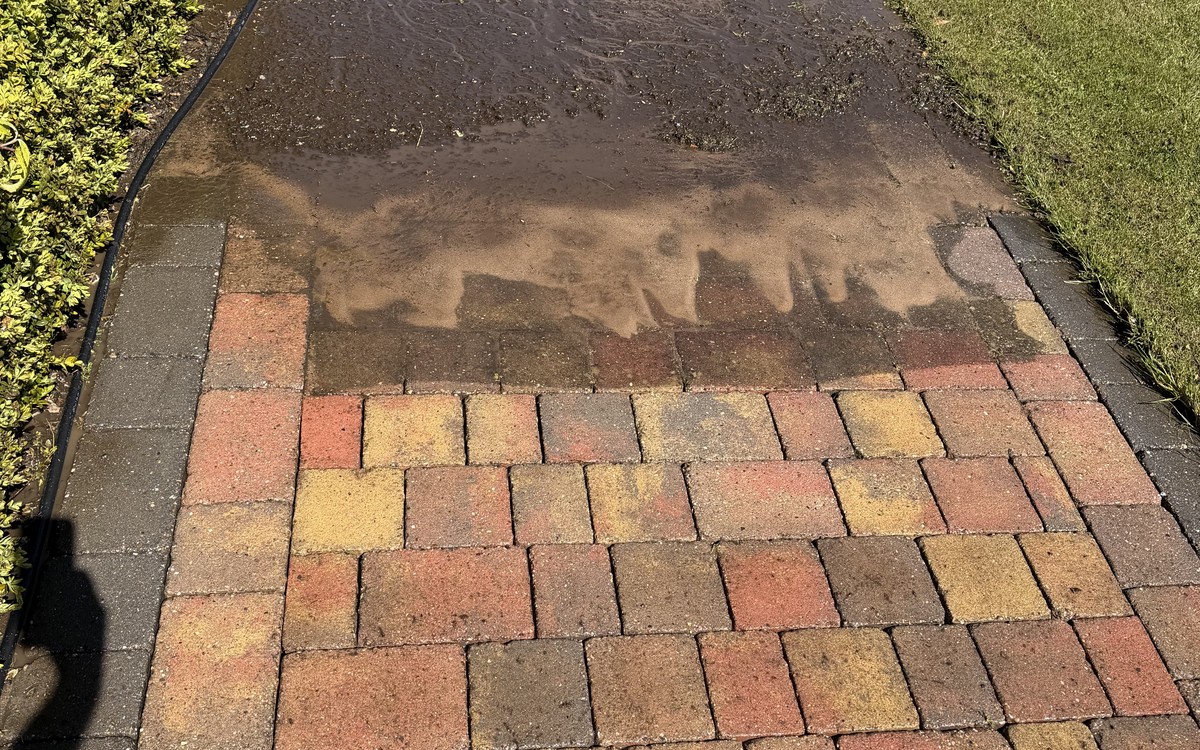 A block paved driveway in Staffordshire after pressure washing